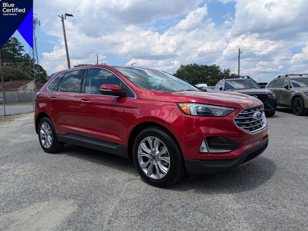 2022 Ford Edge Titanium in Rapid Red Metallic Tinted Clearcoat — front three-quarter view