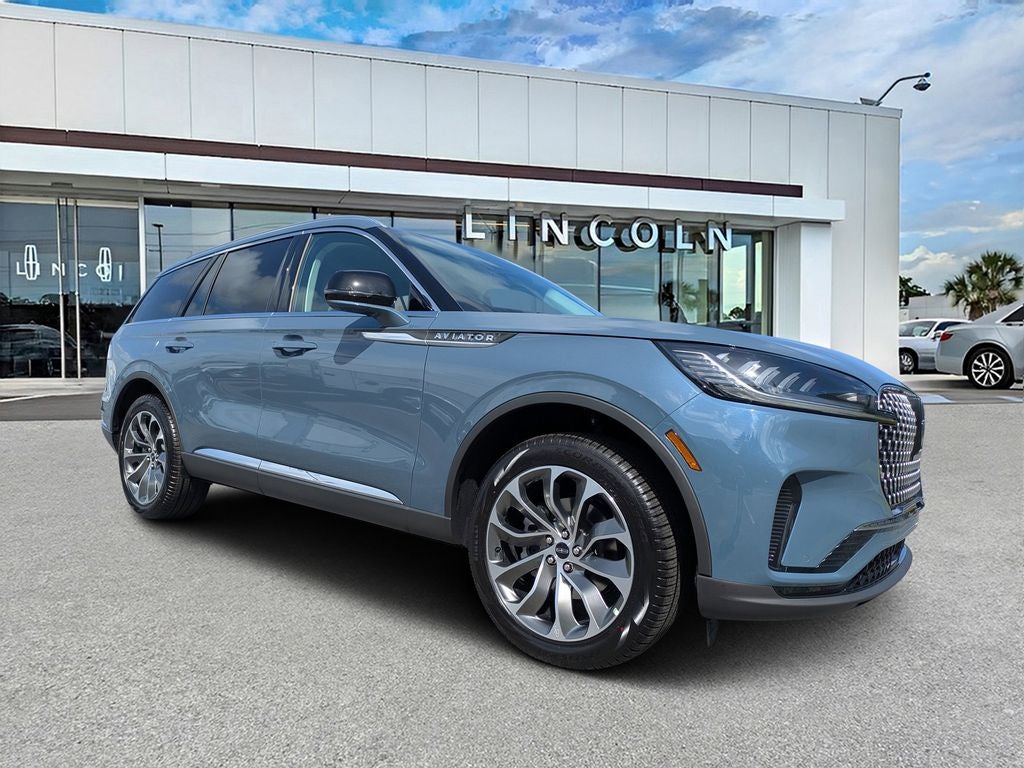 2026 Lincoln Aviator Premiere in Whisper Blue Metallic Clearcoat — front three-quarter view