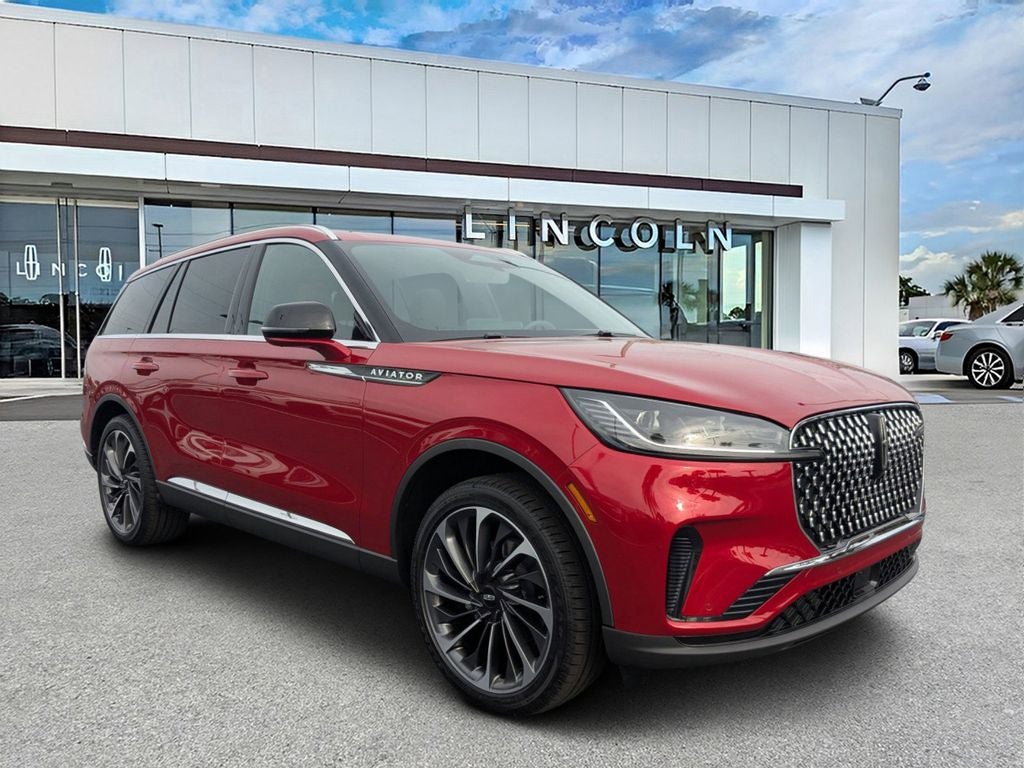 2026 Lincoln Aviator Reserve in Red Carpet Metallic Tinted Clearcoat — front three-quarter view